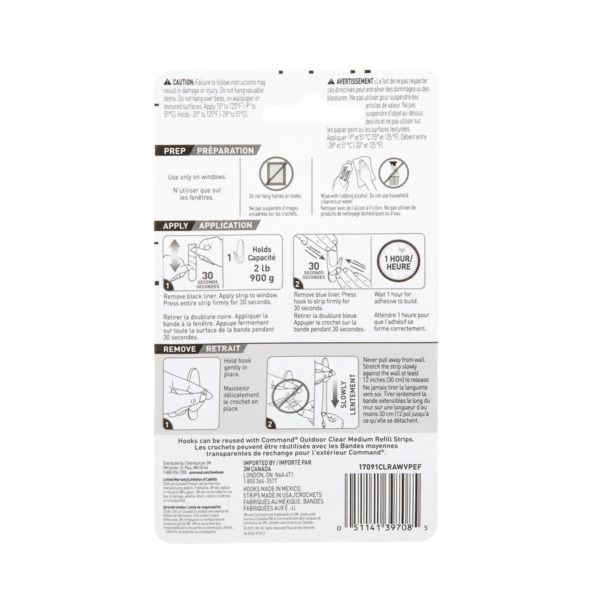 Outdoor Medium Window Hooks, No Surface Damage, 5 Hooks per Pack V5068