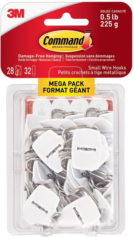 Small Utensils Wire Hooks Mega Pack with Adhesive Strips, White, 0.5-lbs, 28 Hooks/Pack C2076