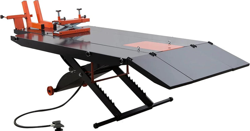 1500LB Air-Operated Motorcycle & ATV Lift Table – 48" Wide with Side Extensions, 2-Year Warranty U3705