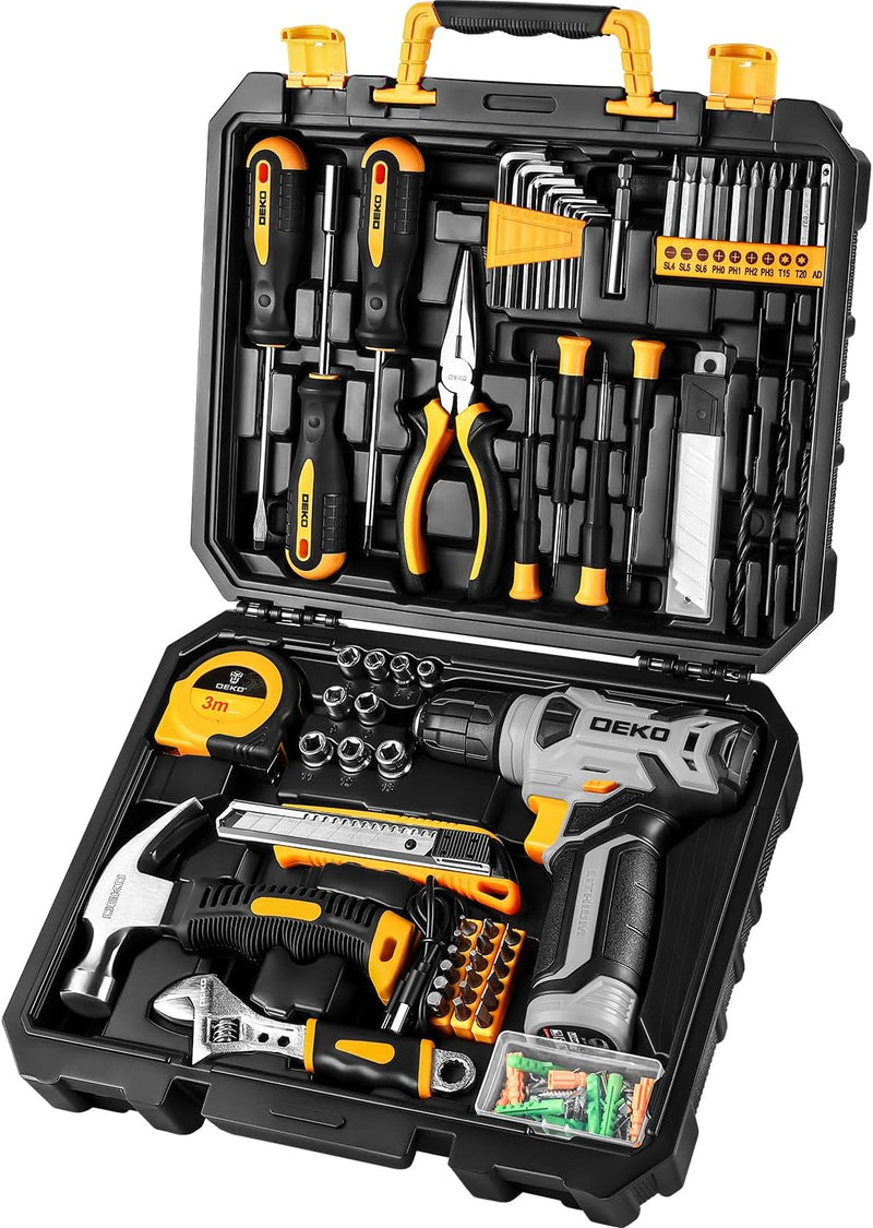 DEKOPRO Tool Set：Tool Kit with 8V Cordless Drill,Tool Box with Drill,Hand Drill Set for Men & Women,Home Tool Kits for House Repair,Handyman,DIY 126 Piece Z8103