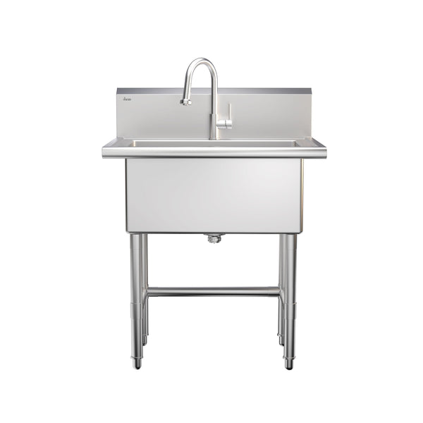 Single Deep Bowl Stainless Steel Utility Sink with Pull-Down Faucet & Strainer, 30-in O228