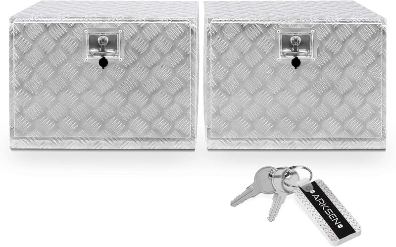 36 Inch Heavy Duty Aluminum Diamond Plate Tool Underbody Box, Waterproof Square Truck Storage Organizer Chest for Pick Up Truck Bed, RV Trailer with T-Handle Lock and Keys - Black S3203