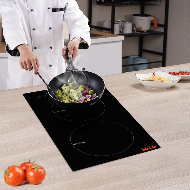 BENTISM 12 inch Electric Cooktop 2 Burners 1800W Stove Top Touch Control J7886