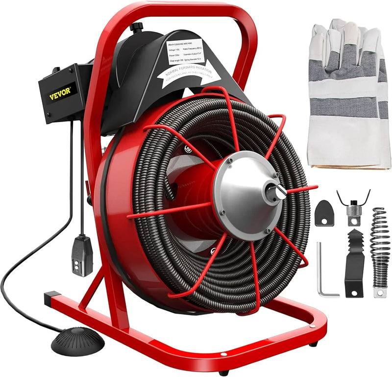 Electric Drain Cleaner Machine by [Brand], 75 Ft x 3/8 Inch, Fits 1-4 Inch Pipes, Portable with 4 Cutters, Powerful Plumbing Tool for Clogs G4009