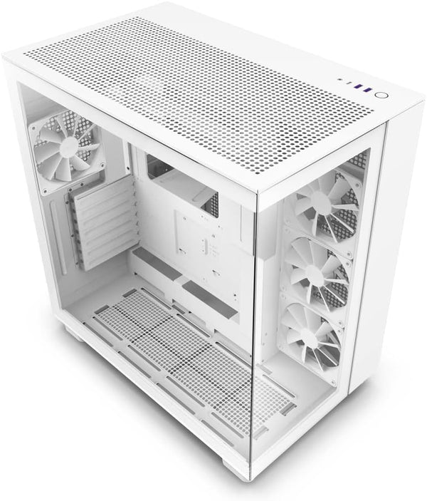 H9 Flow Dual-Chamber ATX Mid-Tower PC Gaming Case – High-Airflow Perforated Top Panel – Tempered Glass Front & Side Panels – 360mm Radiator Support – Cable Management – White O9163
