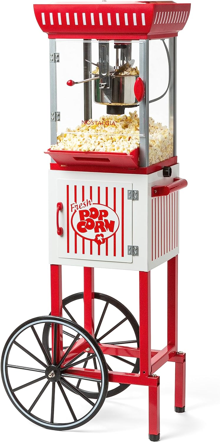 Popcorn Maker Machine - Professional Cart With 2.5 Oz Kettle Makes Up to 10 Cups - Vintage Popcorn Machine Movie Theater Style - Red & White N3828