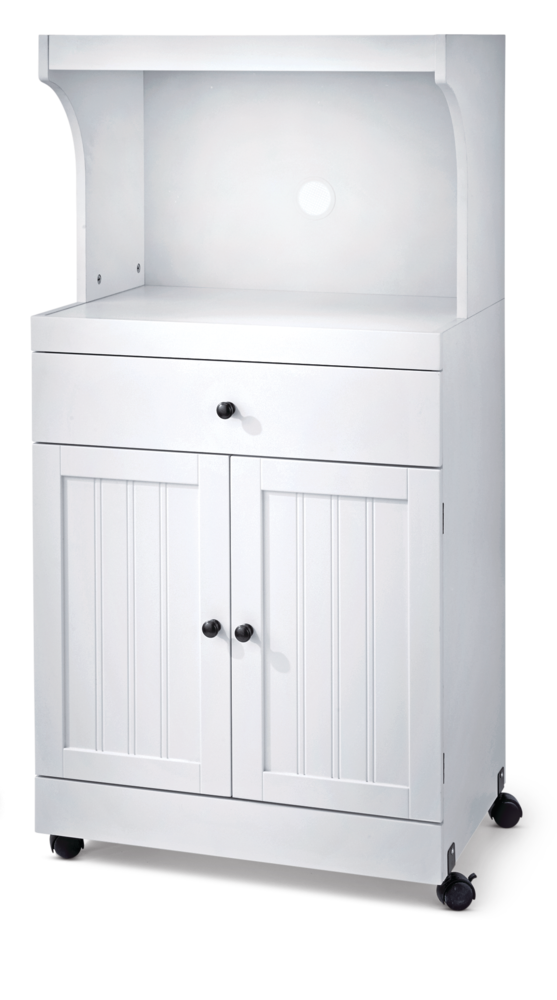 2-Door 1-Drawer Microwave Cart/Stand Kitchen Storage Cabinet With Wheels, White V8392