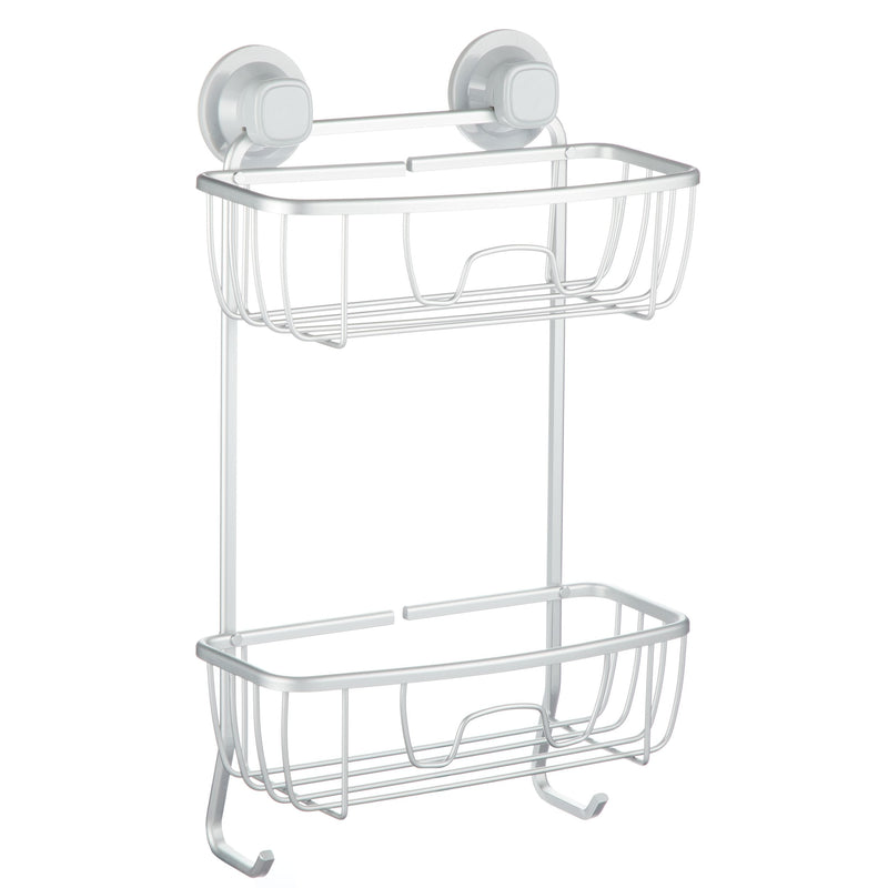 Aluminum Rust-Resistant Suction 2-Shelf Shower Caddy with Hook, 17.5-in x 10.3-in x 5.4-in A9875
