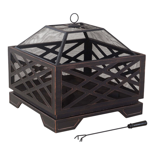 Lawrence Steel Outdoor Wood Burning Fire Pit with Fireplace Poker, 25 x 25 x 26-in H6511