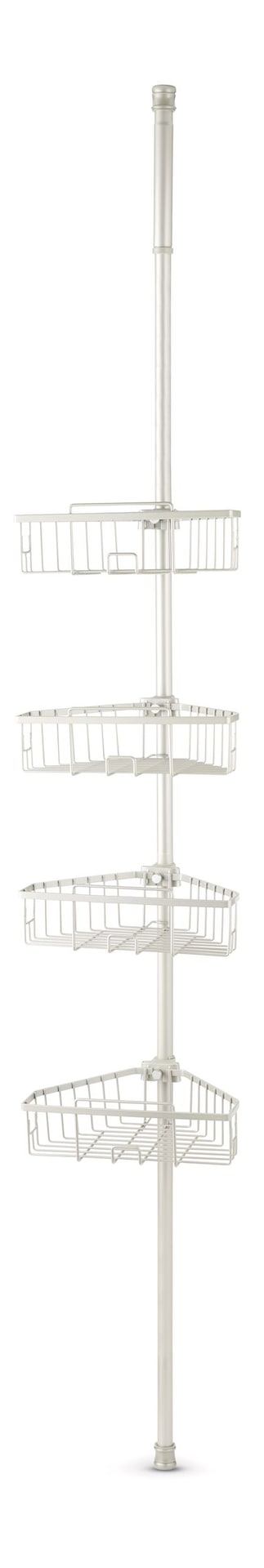 Rust-Resistant Adjustable Basket Tension Pole Shower Caddy, Nickel, 108-in x 11-in x 9-in U2059