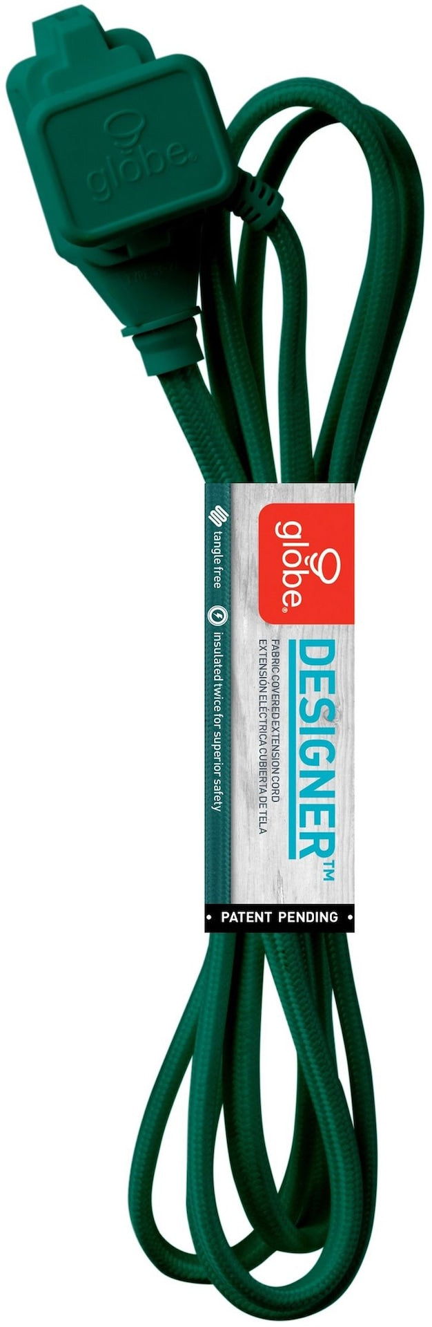 9-ft 16/2 Fabric Extension Cord, Right Angle Plug, 3 Outlets, Green V2512
