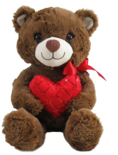 Valentine's Day 12-in Brown Bear with Heart Plush A8851