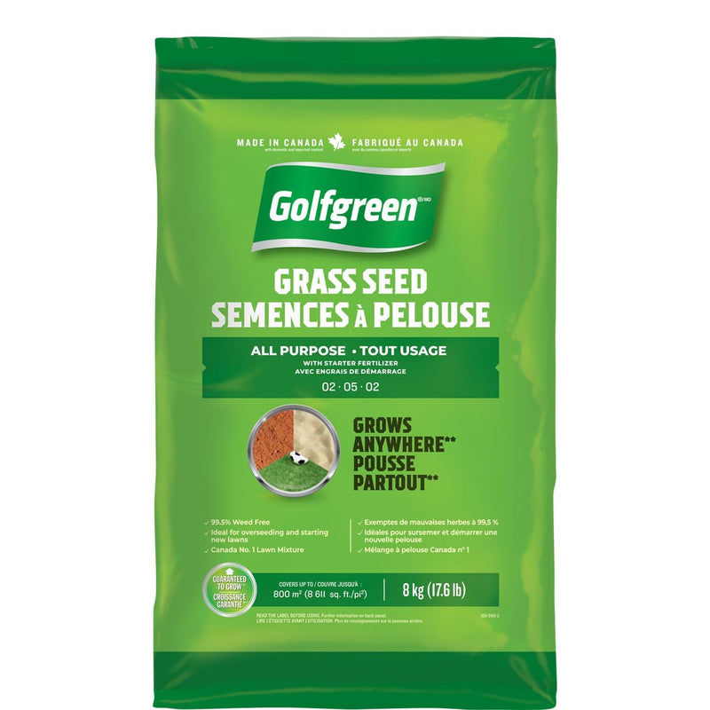All Purpose Grass Seed with Starter Fertilizer, Weed-Free, 2-5-2, 8kg W9922
