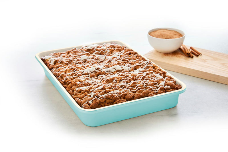 Rectangular Teal Ceramic Non-Stick Oblong Cake Pan, 13.54x9.56x2.71-in D9122