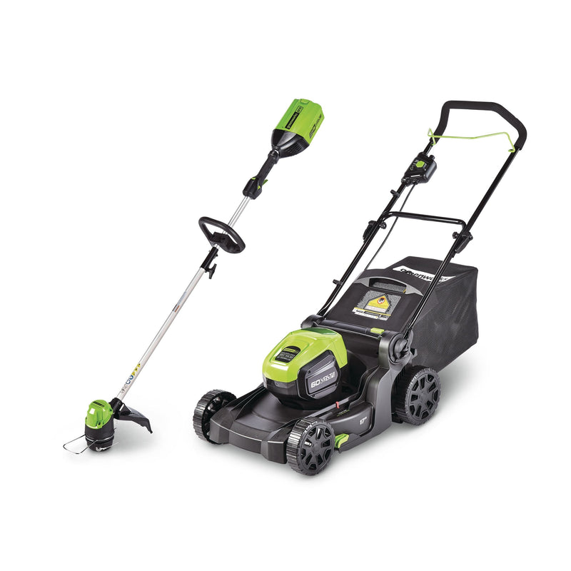 2-in-1 60V 4Ah Battery, Cordless Push Lawn Mower + String Trimmer, 17-in + 13-in H1191