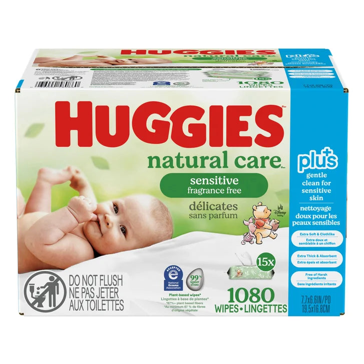 Huggies Natural Care Plus Wipes, 15-packs of 72 R8016