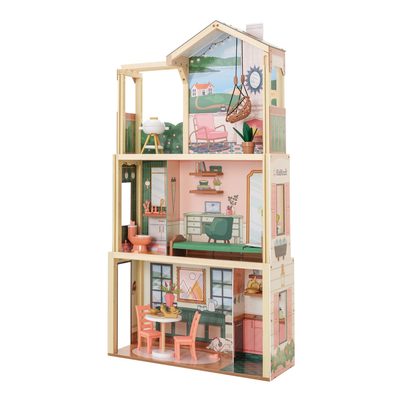 Three Story Collapsible Click N Play Wooden Dollhouse for Ages 4+ Y1491