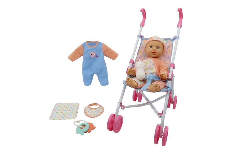 Kisses & Cuddles 12-in Baby Doll with Stroller and Accessories Set Z8791