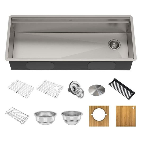 Kore 2-Tier Workstation Undermount 16-Gauge Single Bowl Kitchen Sink with 10 Accessories, 45-in V7093