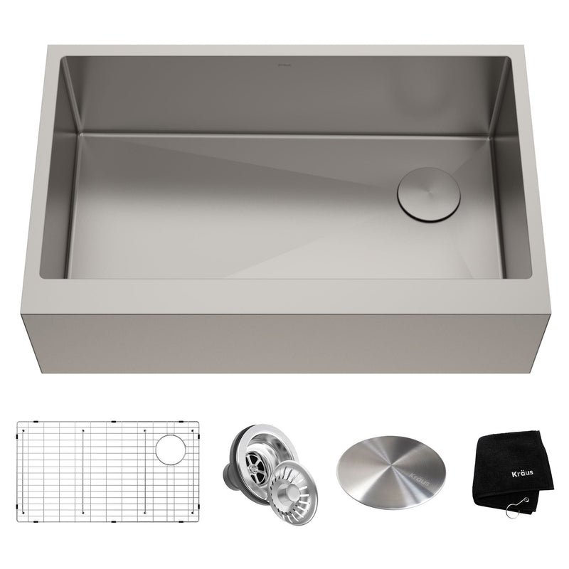 Kore Apron Front Farmhouse Stainless Steel Single Bowl Kitchen Sink with Add-Ons, 33x21x10-in I7880