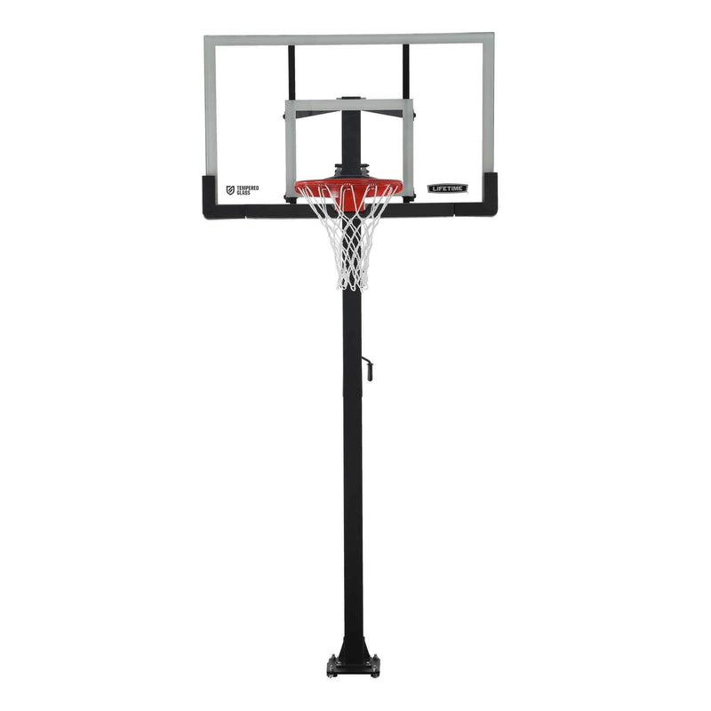 Adjustable In-Ground Bolt Down Outdoor Basketball Hoop with 60-in Tempered Glass, Hoop & Net System F9056