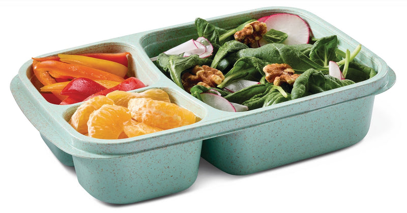 3-Section Food Storage Container, Green/Sage, with Wheat Straw, 4-pk D7607