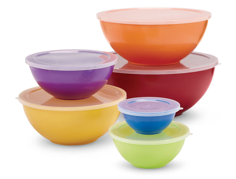 Plastic Mixing Bowl Set with Lids, Assorted Sizes, 6-pk H4158