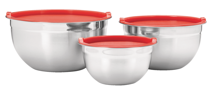 Stainless Steel Mixing Bowls with Plastic Lids, 3-pk S3760