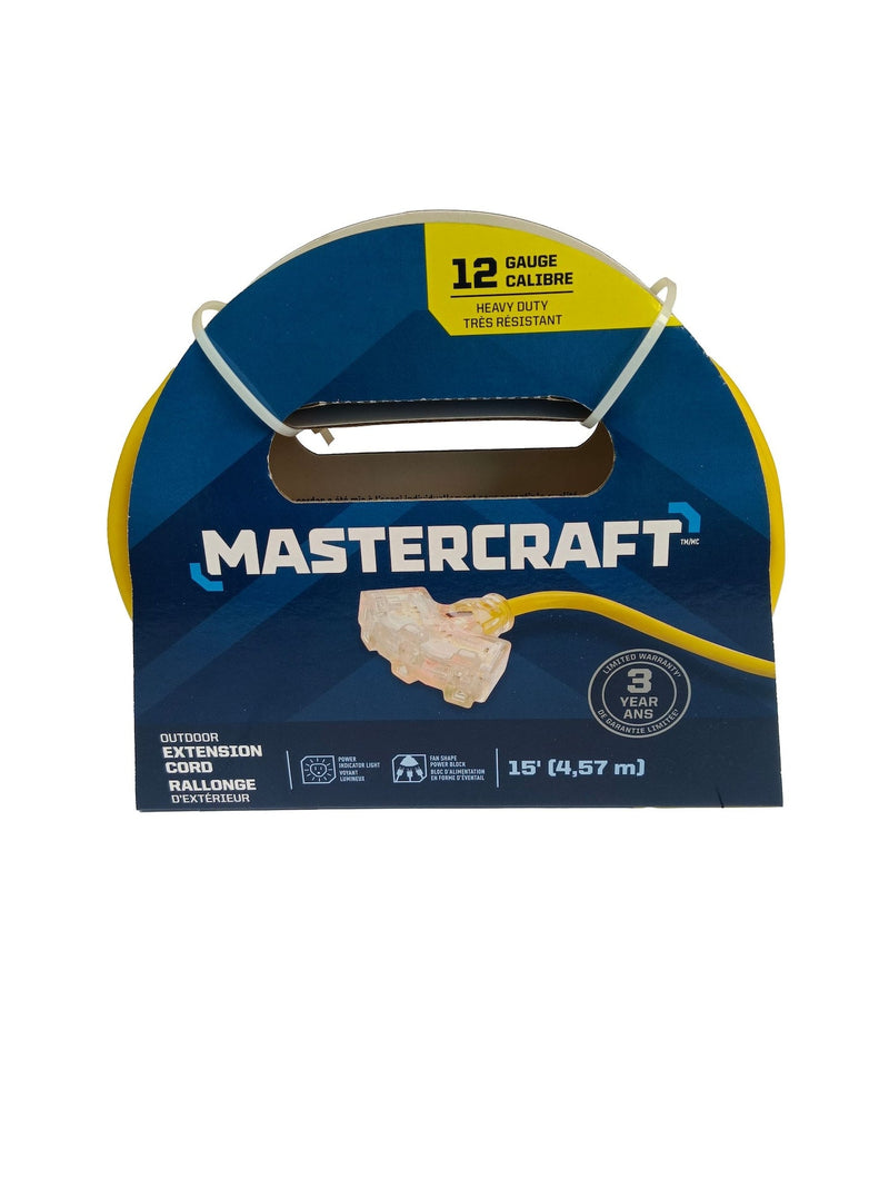 15-ft 12/3 Outdoor Extension Cord with 3 Grounded Outlets and Lighted End, Yellow F2901