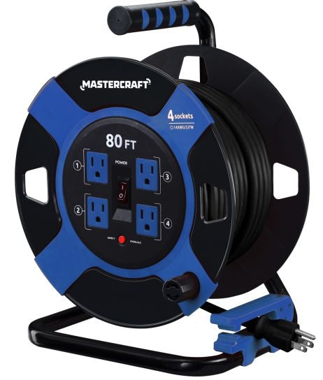 80-ft 4-Outlet Retractable Extension Cord Reel with Surge Protection G6742