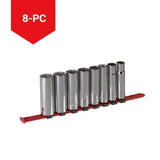 1/2-in Drive 6 Pt. Deep Socket Set, SAE, Nickel-Chrome Plating, 8-pc