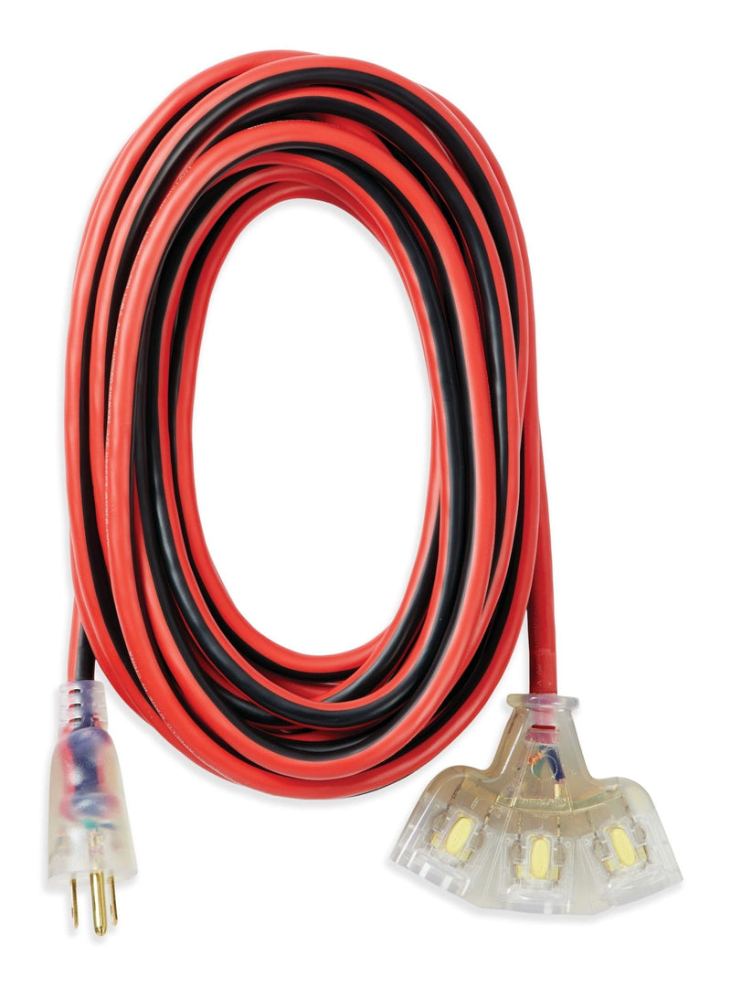 25-ft 14/3 Outdoor Extension Cord with 3 Grounded Outlets, Lighted End and Locking Connector, Hi-Visibility T9037