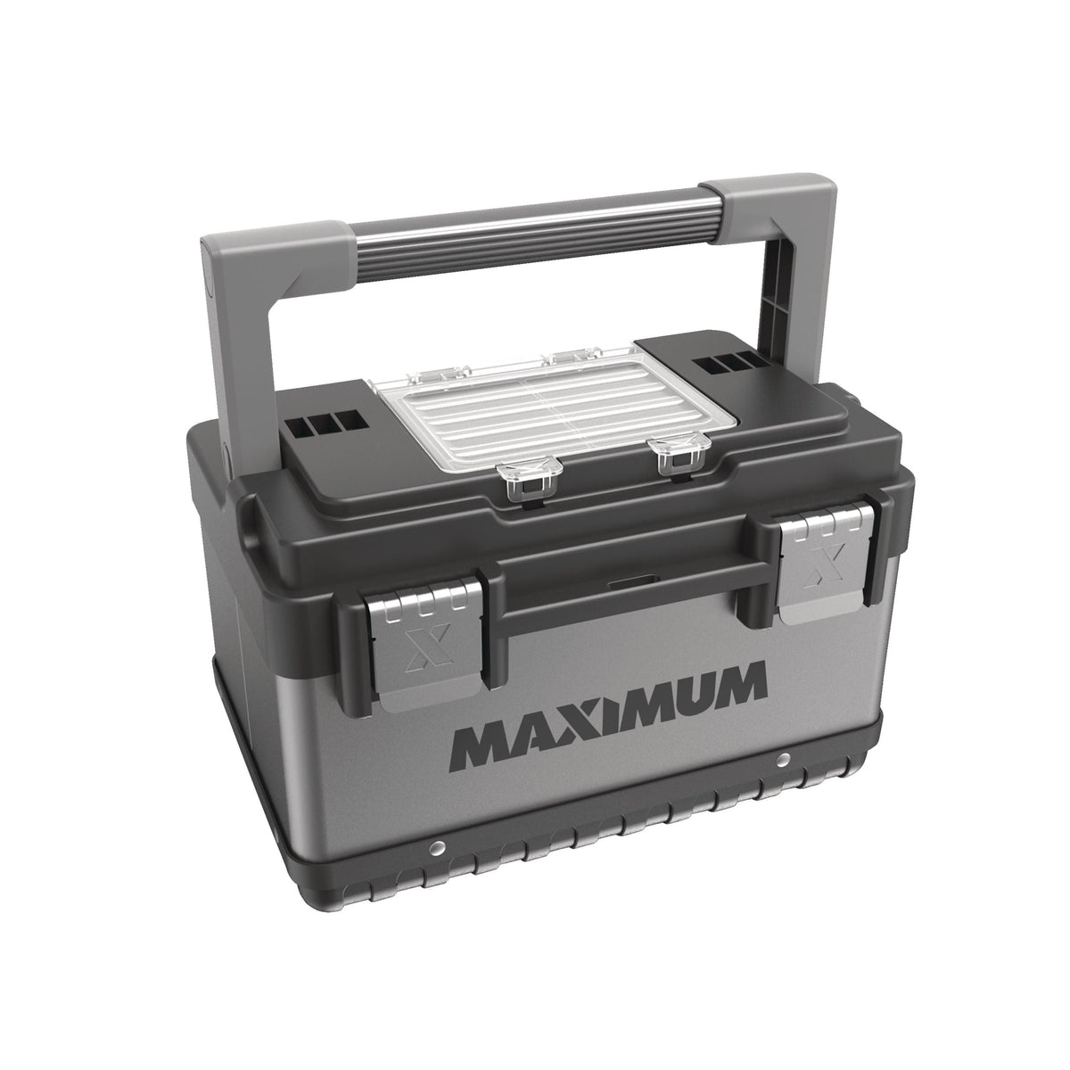 Portable Plastic & Metal Tool Box with Removable Tray & Organizer, Black, 15-in
