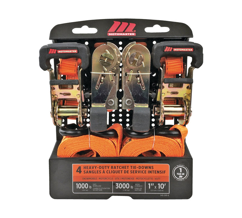 3,000-lb Ratchet Tie Down Straps, with Power Grip Padded Handles, 1-in x 10-ft, 4-pk C3228