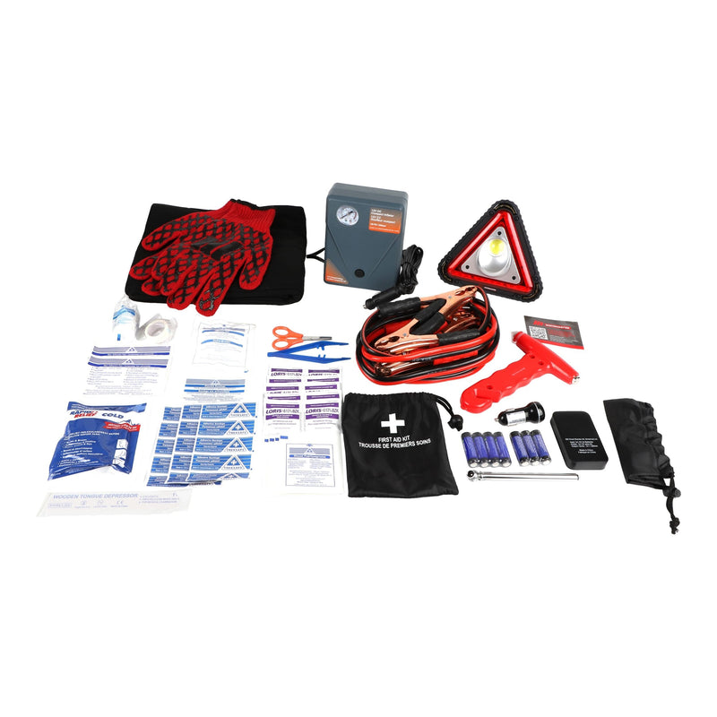 Executive Safety Kit with Booster Cables, Air Compressor & LED Flares T8939