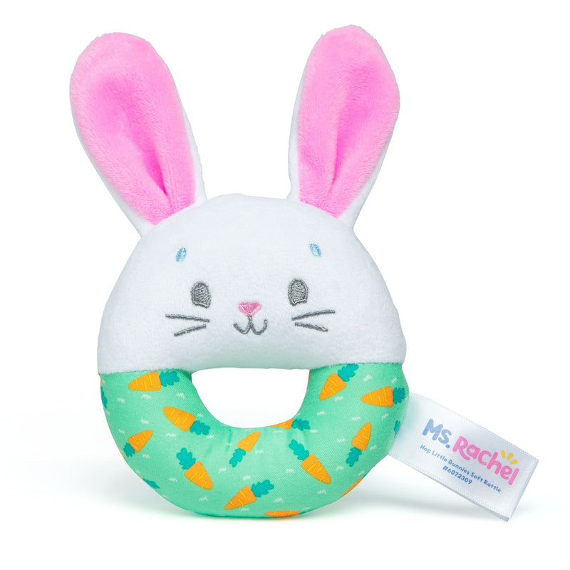 Hop Little Bunnies Soft Rattle Toy, Baby Teething Toys with Plush Bunny Cover, Toddler Toys D3403
