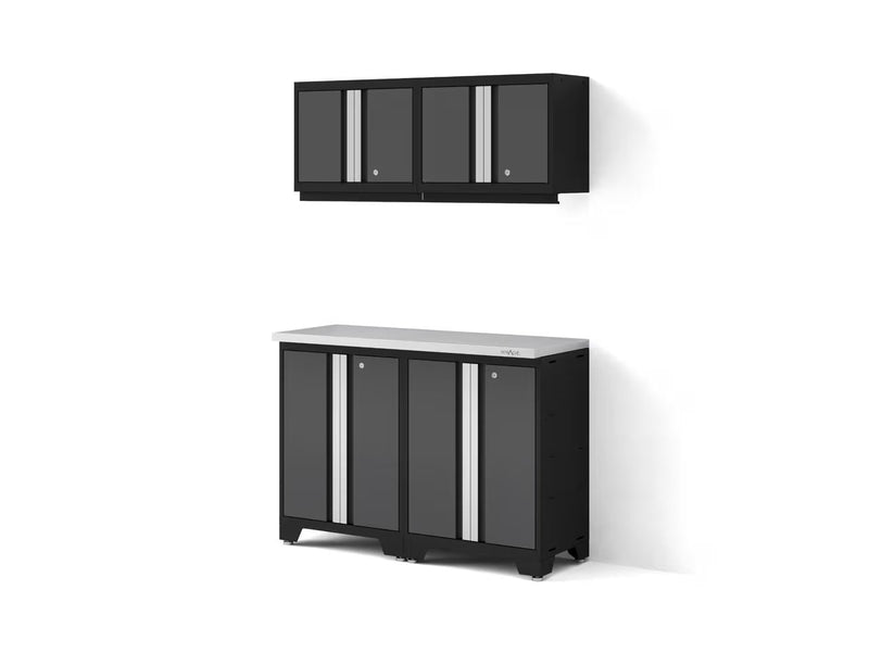 Bold 3.0 Series All-in-One Lockable Steel Garage Cabinetry Set with Stainless Steel Top, Black/Grey, 48-in x 18-in x 76.75-in, 5-pc L1440