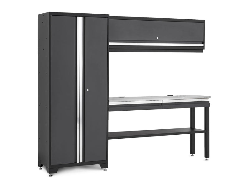 Bold 3.0 Series All-in-One Lockable Steel Garage Cabinetry Set with Stainless Steel Top, Grey, 90-in x 18-in x 72-in, 4-pc W7980