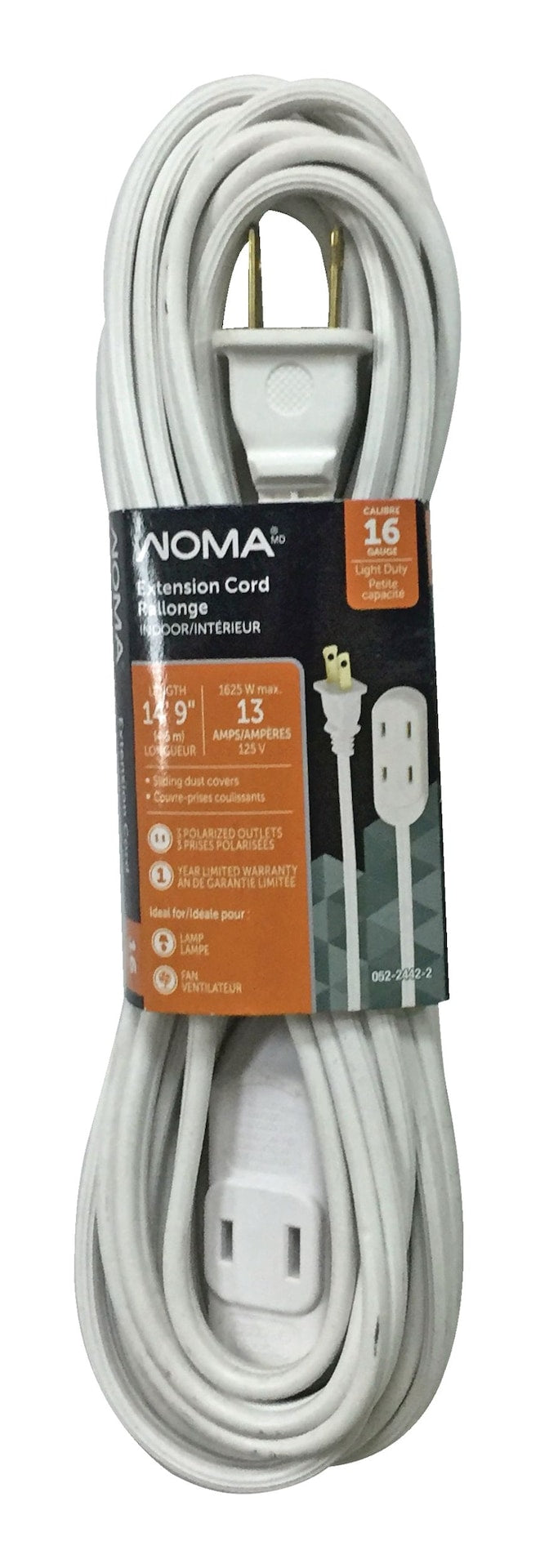14-ft 9-in 16/2 Indoor Extension Cord, Light-Duty, 3 Outlets, White E8602