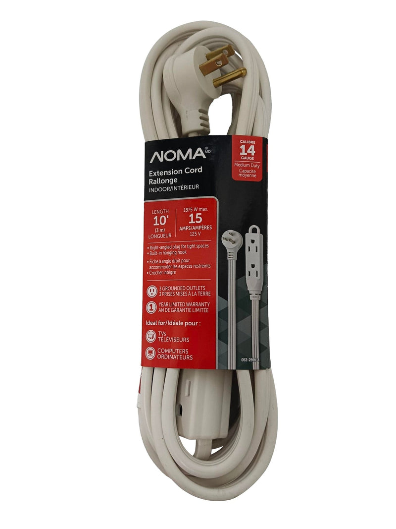 14/3 Indoor Extension Cord with Right Angle Plug, 3 Grounded Outlets, White R4951
