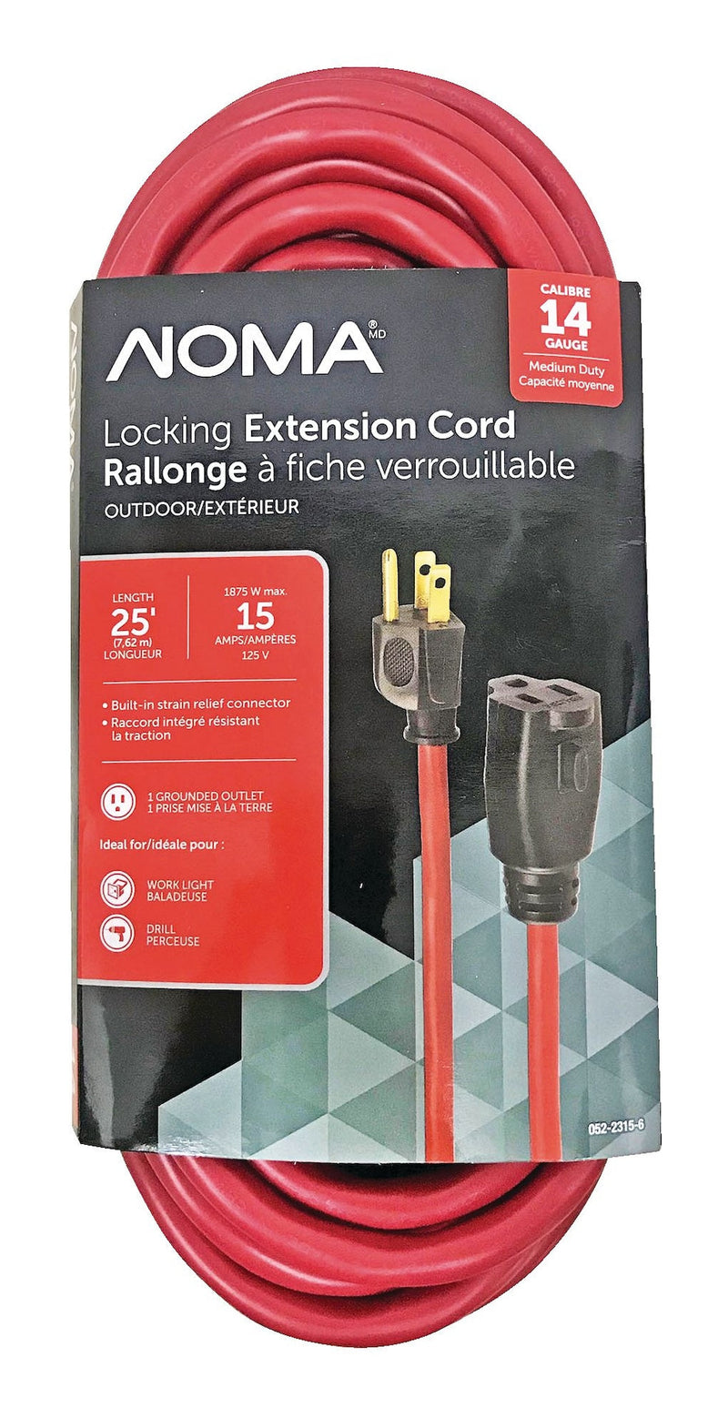 14/3 Outdoor Extension Cord with Grounded Outlet & Locking Connector, Red S4356