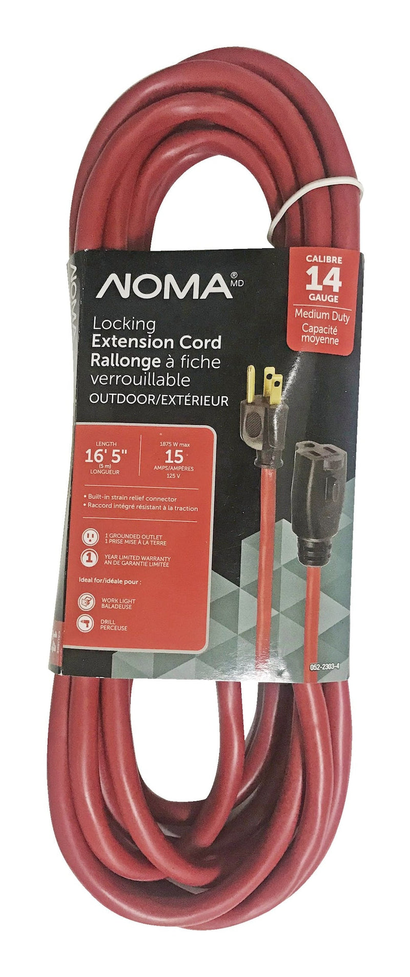 16-ft 5-in 14/3 Outdoor Extension Cord with Grounded Outlet and Locking Connector, Red H5056