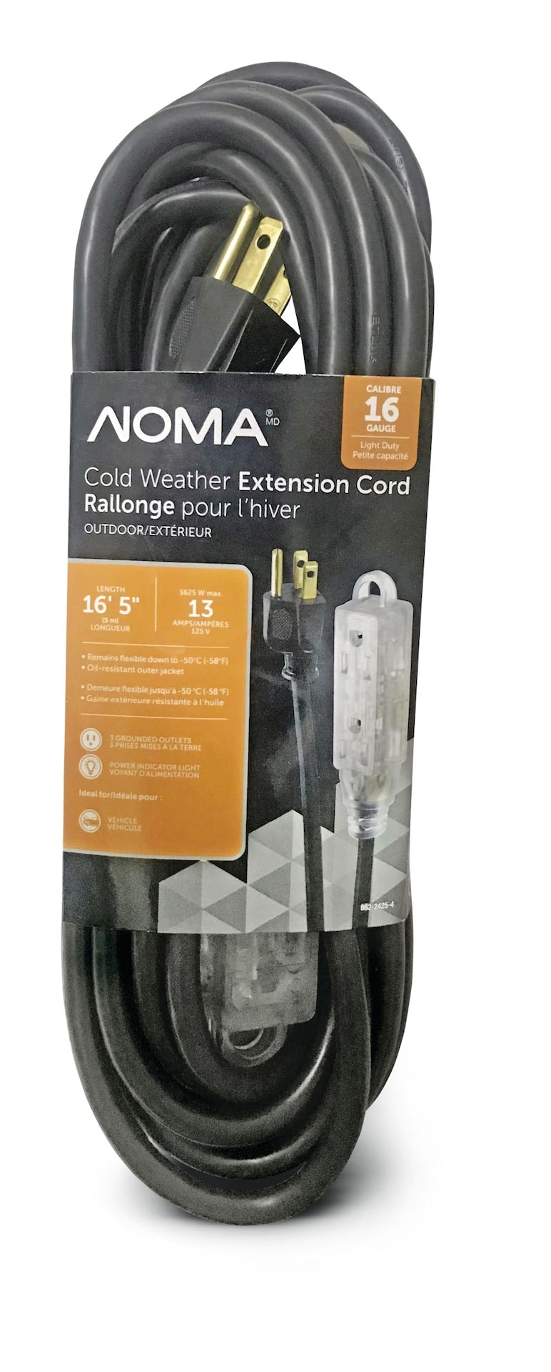 16/3 Extreme Cold Weather Outdoor Extension Cord with Lighted End, Flexible, Black V3217