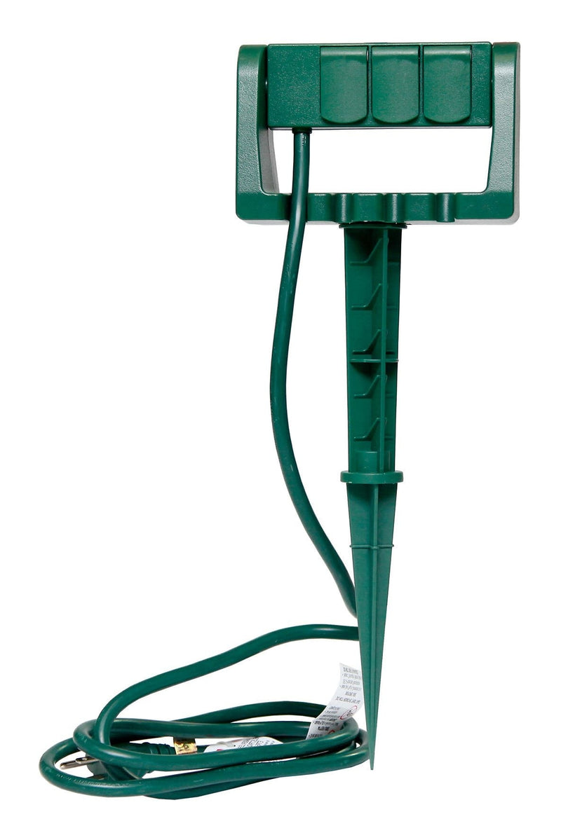 3-Outlet Outdoor Power Stake with 6-ft Cord, Green T3319