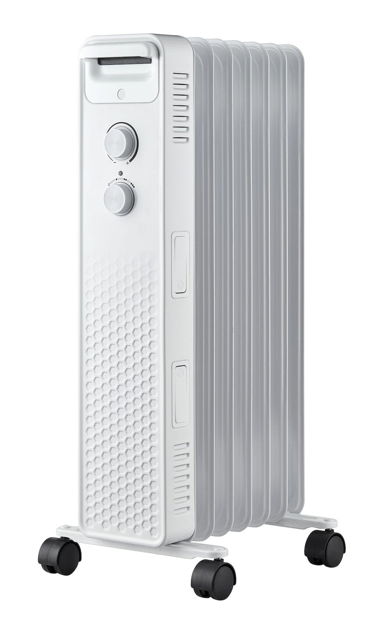 3-Setting Mechanical Oil Filled Heater with Adjustable Thermostat, Castors & Handle, 1500W, White L0503