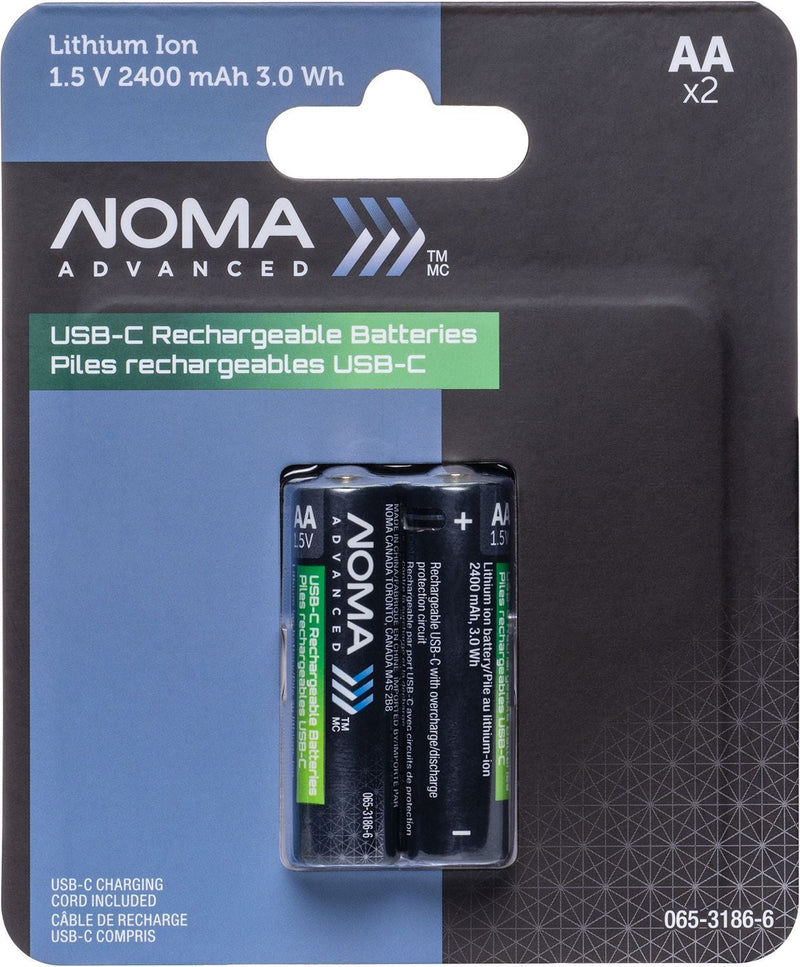 Advanced 2400 mAh USB C-Type Rechargeable Li-Ion Batteries, 2-pk L7743