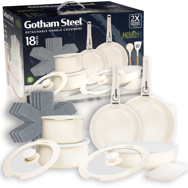 OB Pots & Pan Set with Removable Handles, Cream, 18-pc Q2213