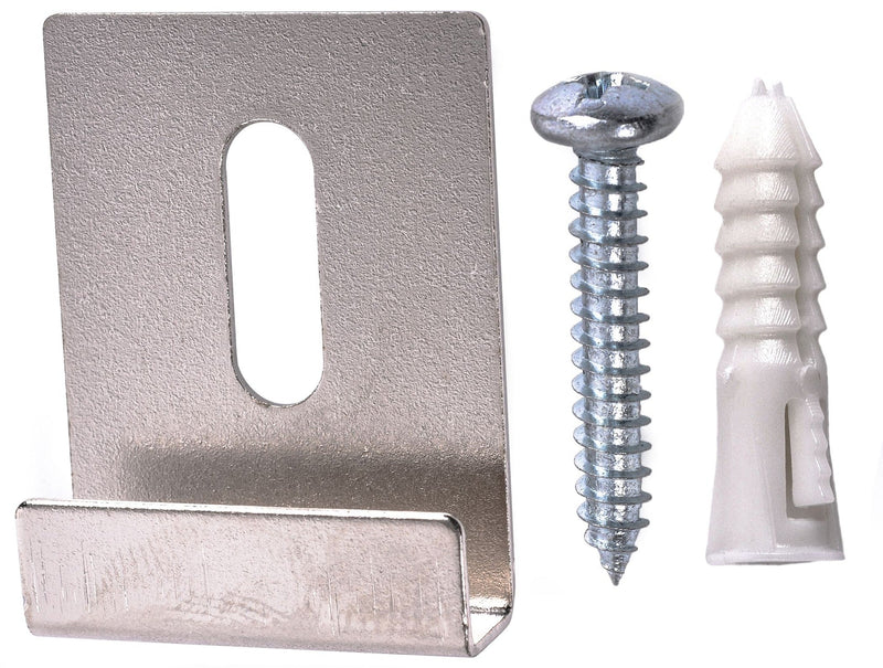 Wide-Channel Mirror Clip, For Frameless Mirrors, Steel Construction, 20-lb Capacity, Silver, 4-pk Q8285