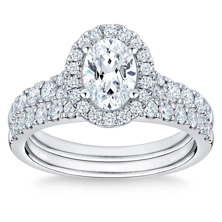 Oval Cut and Round Brilliant Diamond Halo Wedding Set (1.85 ctw) Y7455