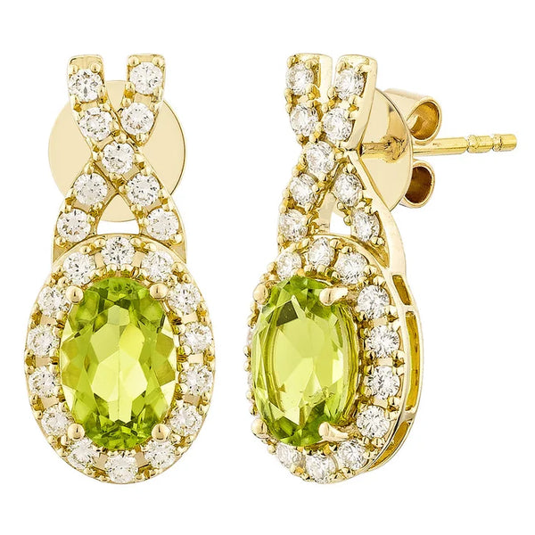 Oval Shaped Peridot and Diamond Earrings (0.30 ctw) N8573